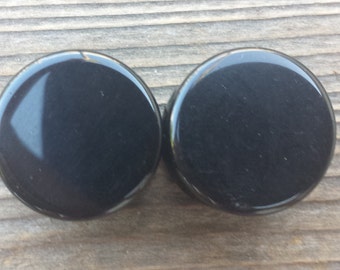 Pair of Real BLACK OBSIDIAN Flat Plugs Gauges Body Jewelry Double Flared - Pick Size