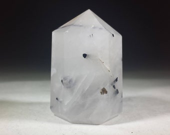 NATURAL TOURMILATED QUARTZ Carved Faceted Point Gemstone Crystal  Point