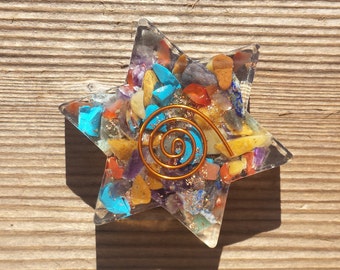 7 CHAKRA MIXED Orgone Gemstone Star Charging Plate