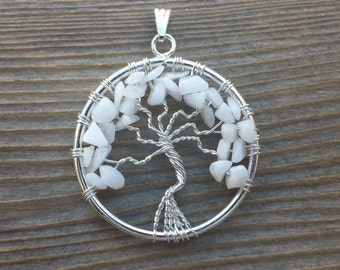 WHITE AGATE Tree Of Life Wire Wrapped Pendant Stone Natural Gemstone