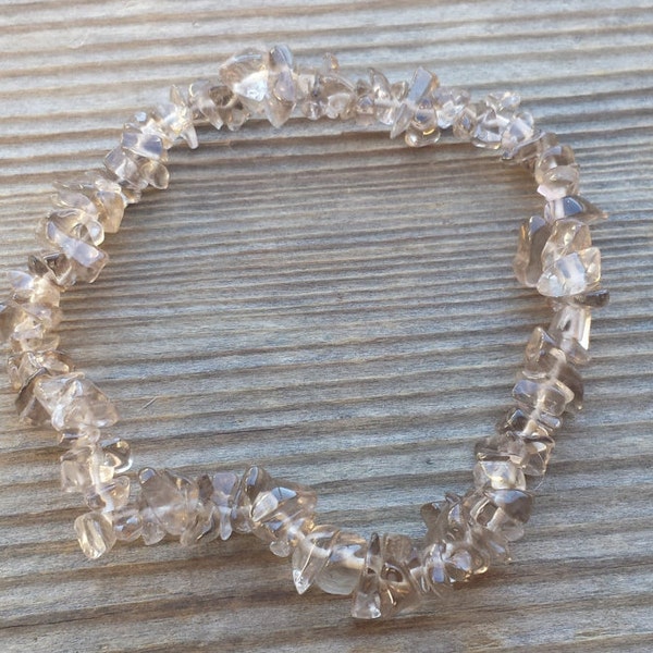 SMOKEY QUARTZ Natural Stone Gemstone Stretchy Chip Bracelet