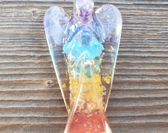 2 INCH 7 CHAKRA LAYERED Orgone Gemstone Angel