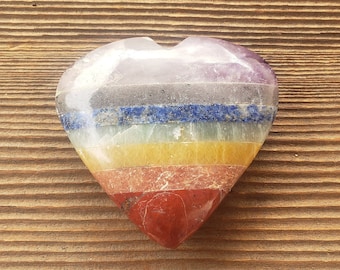 NATURAL 7 CHAKRA BONDED Gemstone Puffy Heart 50-60mm