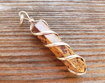 FANCY AGATE Spiral Wire Wrapped Pencil Point Pendant Gemstone