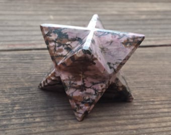 Large (50mm) RHODONITE Natural Gemstone Merkaba Star (One)