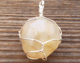 LIGHT YELLOW AGATE Wire Cage Wrapped Tumbled Stone Pendant Stone Natural Gemstone