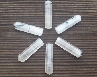 NATURAL TOURMALATED QUARTZ Single Terminated Gemstone Crystal Pencil Point (One)
