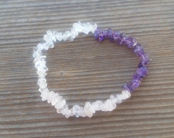CLEAR Quartz/ROSE Quartz/AMETHYST Natural Stone Gemstone Stretchy Chip Bracelet