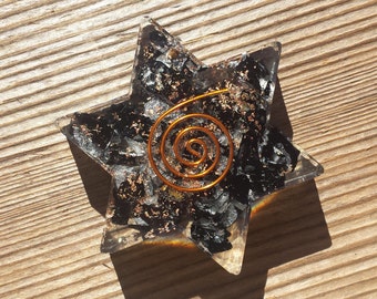 BLACK TOURMALINE Orgone Gemstone Star Charging Plate