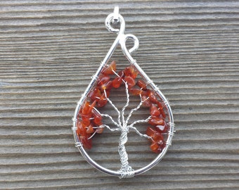 Drop/Peacock Style CARNELIAN Tree Of Life Wire Wrapped Pendant Stone Natural Gemstone