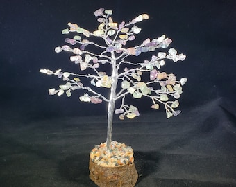 Natural FLUORITE Gemstone Chip Tree With 150 Stones Crystal Tree Of Life