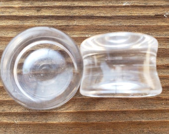 Pair of Real CONCAVE CLEAR GLASS  Plugs Gauges Body Jewelry Double Flared - Pick Size
