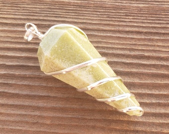 SERPENTINE Spiral Wire Wrapped Faceted (Pendulum Style) Pendant Gemstone