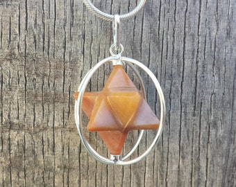 Natural RED AVENTURINE  Merkaba Pendant Gemstone Merkaba Spinning Star Pendant
