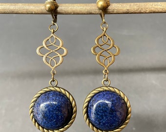 Boucles d'oreilles clip ethniques et ses perles en lapis lazuli