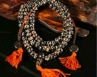 Tibetan necklace,mantra,prayer,bone beads,beads pray mala,Tibet yak bone