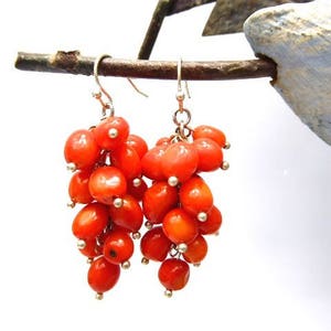 Earrings cluster of coral pearls 5 cms in length