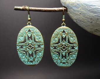 Ethnic Native American earrings made of oxidized metal