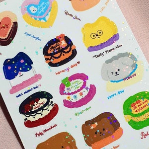 Diecisiete pegatinas de pastel de cumpleaños Kpop con brillo holográfico para decoración y diario