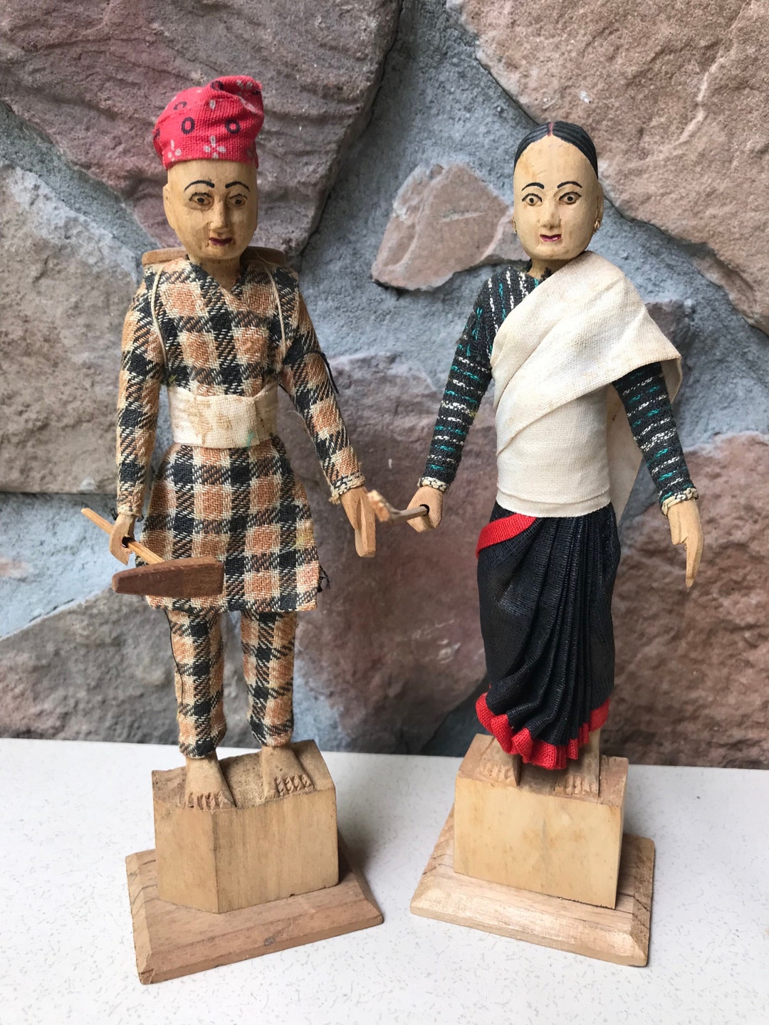 Vintage Nepal Hand Carved Wooden Man & Woman Figures - Etsy