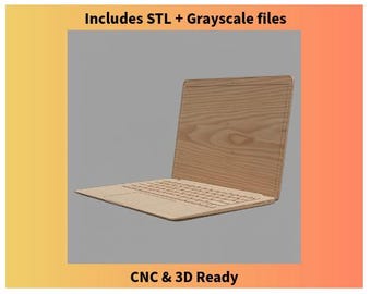 Nowoczesna płaskorzeźba laptopa | Notebook | STL + mapa wysokości w skali szarości | Gotowy do CNC i druku 3D | Wersje teksturowane i gładkie | Pobieranie cyfrowe