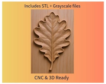 White Oak Leaf Bas-Relief STL + Grayscale Image | CNC Carving File | 3D Nature Art for Aspire, Fusion, and 3D Printing