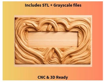Herzpaar Plakette CNC Relief | Ineinander greifende Herzen mit Gravurfläche | STL & Graustufen Dateien für CNC Carving