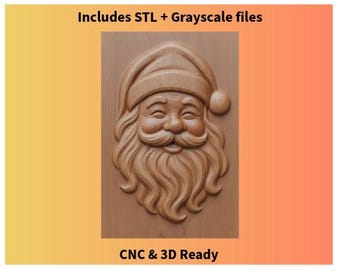 Santa Face Bas-Relief – CNC & 3D Model | STL + Grayscale Heightmap + Preview Images (Digital Download)