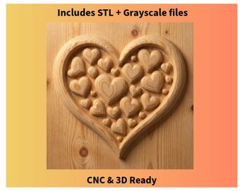 Heart with Hearts CNC Relief | Valentine Heart Wall Art | STL & Grayscale Files for CNC Carving