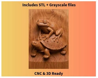 Frog on Turtle - Cute Animal Relief Bundle | CNC, 3D Printing, Laser Engraving | STL Models & Grayscale Pack
