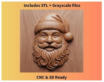Santa Face #3 – CNC Bas-Relief & 3D Model | STL + Grayscale Heightmap + Preview Images (Digital Download)