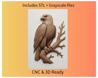 Eagle Bas-Relief STL + Grayscale Set | CNC Carving 3D Model | Majestic Eagle Perched on Branch | Detailed Wood Carving Design