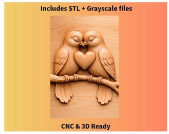 Valentine Love Birds CNC Relief | Romantic Wood Carving Design | Heart Birds Bas-Relief STL & Grayscale | Wedding Anniversary Decor