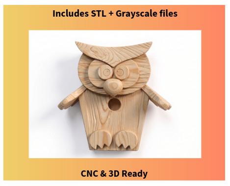 Owl Birdhouse Front CNC File STL | Decorative Birdhouse Panel | Wood Carving Design