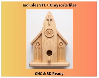 Church Birdhouse Front CNC File STL | Decorative Birdhouse Panel | Wood Carving Design