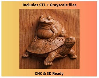 Frog on Turtle - Whimsical Animal Relief Bundle | CNC, 3D Printing, Laser Engraving | STL Models & Image Pack