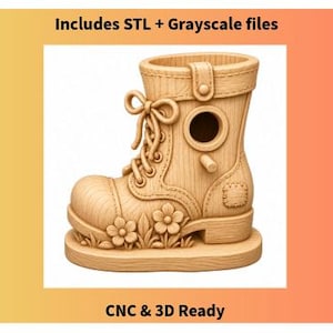 Boot Birdhouse Front CNC File STL | Decorative Birdhouse Panel | Wood Carving Design