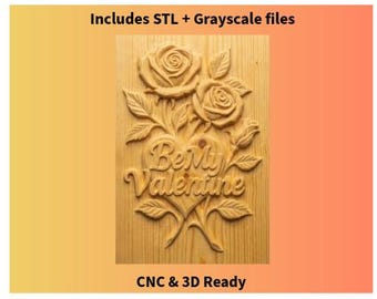 Be My Valentine CNC Relief with Heart | Rose Floral Wood Carving STL | Romantic Valentine Bas-Relief | CNC Router Design