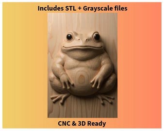 Cute Frog Bas-Relief STL + Grayscale | Adorable Frog CNC Carving File | 3D Relief Model | Wood Carving Pattern | Digital Download