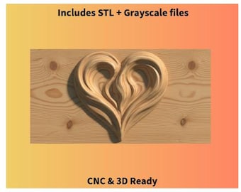 Simple Heart CNC Relief | Minimal Valentine Heart | STL & Grayscale Files for CNC Carving