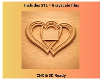 Ineinandergreifende Herzen CNC Relief mit Gravurfeld | Personalisierte Valentinstag Herz | STL & Graustufen Dateien