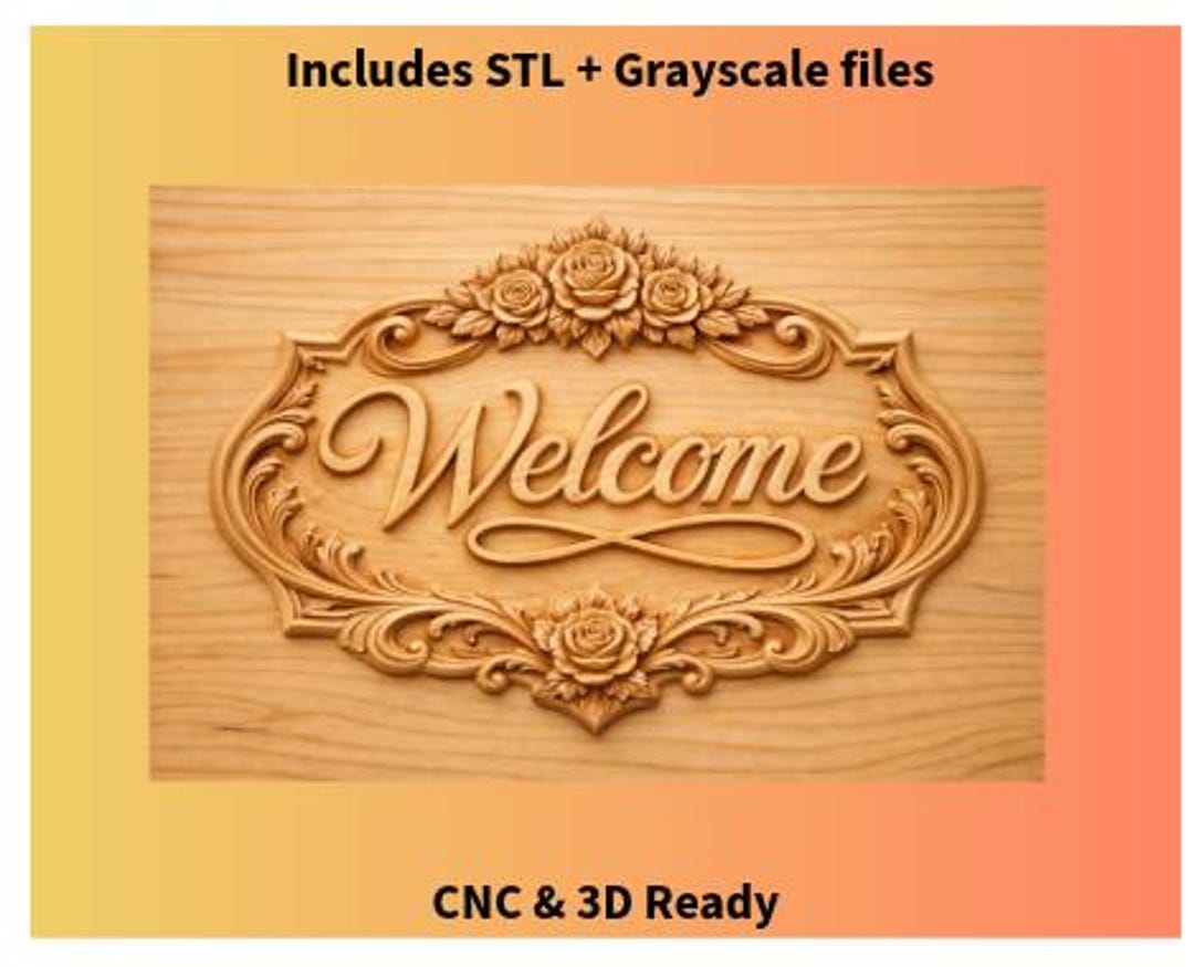 Welcome Sign CNC Relief STL - Grayscale Set | Floral Decorative Welcome ...