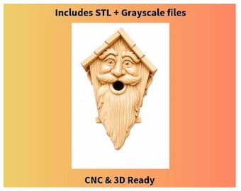 Bearded Man Birdhouse Front CNC File STL | Decorative Birdhouse Panel | Wood Carving Design