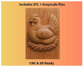 Broody Hen on Nest – 3D Relief CNC Model (STL + Grayscale Files)