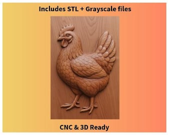 Standing Chicken – CNC Relief Art – STL + Grayscale Files Included