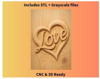 Love Heart CNC Relief | Simple Heart with Love | STL & Grayscale Files for CNC Carving