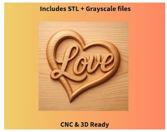 Love Heart CNC Relief | Script Love Heart Frame | STL & Grayscale Files for CNC Carving