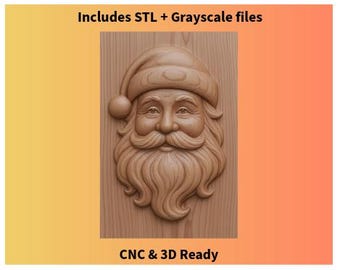 Santa Face #2 – CNC Bas-Relief & 3D Model | STL + Grayscale Heightmap + Preview Images (Digital Download)