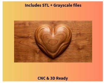 Corazón de globo en relieve CNC / Corazón de San Valentín esculpido / Archivos STL y escala de grises para tallado CNC