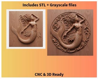 Mermaid Relief Model - CNC, 3D Printing STL Bundle (Digital Download)